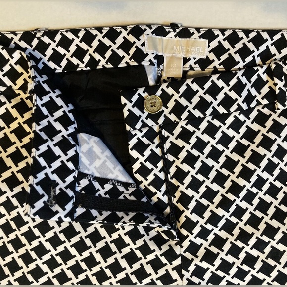 Michael Kors Houndstooth Black & White Straight Leg Cotton Dress Pants - Size 10 - Picture 6 of 9
